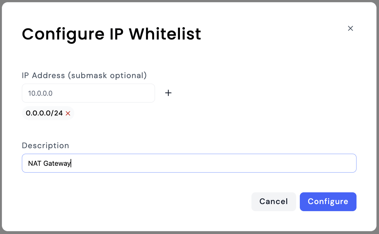 Create and configure IP address modal