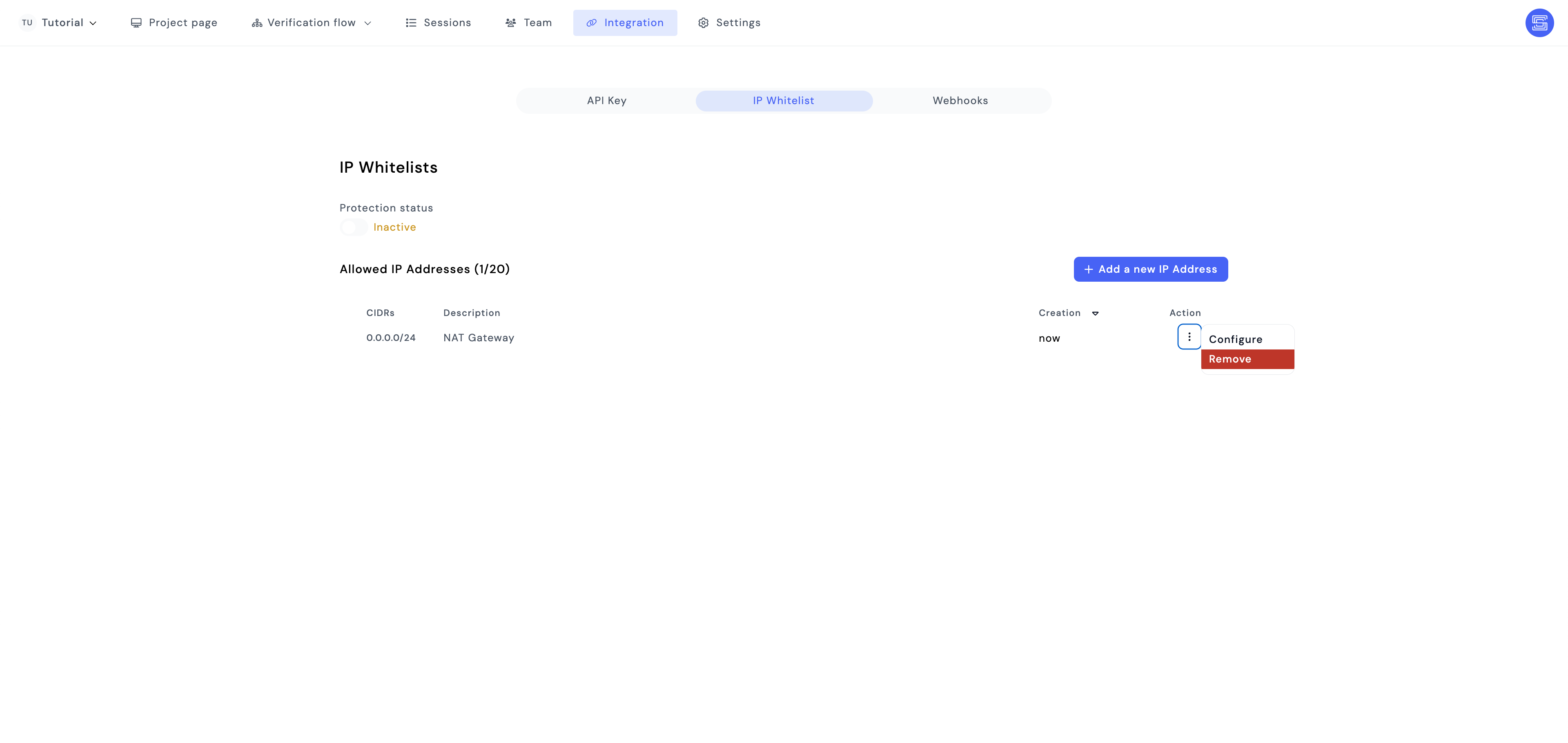 Remove IP address action