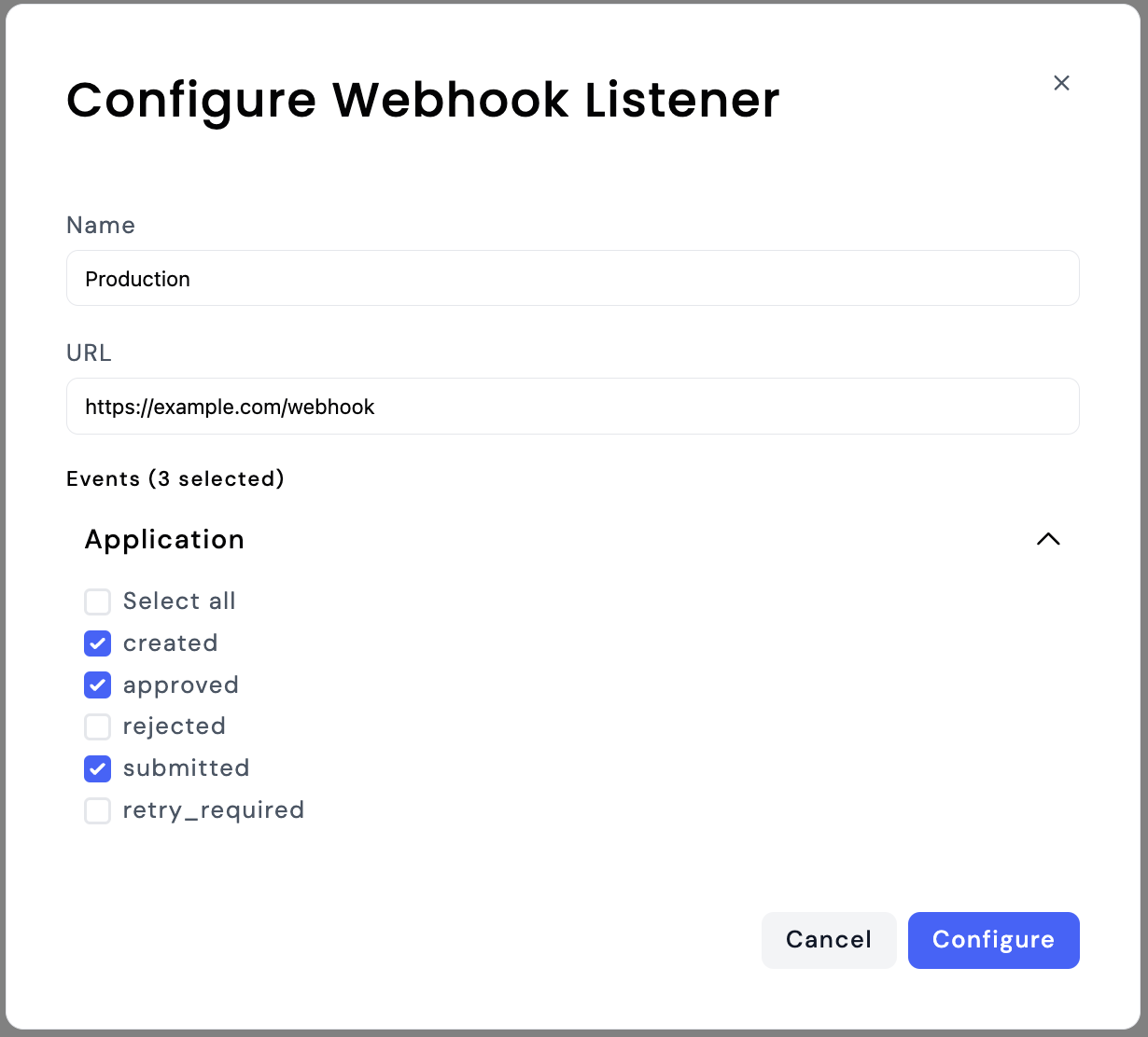 Listener configuration modal